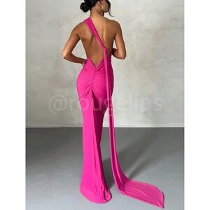 Hot Pink Maxi Long Sheath Dress Open Back, Backless